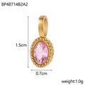 Detail view of pink oval zircon pendant with golden beaded border and 1.5cm height - BP48714B2A2 / Pink