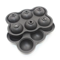 Dark grey food-grade silicone mold for making six large spherical ice balls - New 6-Cavity Round Ball Ice Tray Black
