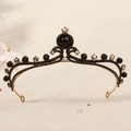 Vintage gold Halloween crown with black rhinestones and crystals on beige texture - Vintage Gold/Round Black Stone