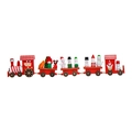 Red Christmas wooden train decoration with Santa Claus and snowman figures on white background - 5 Sections - Bright Red Christmas Party
