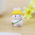 Cute resin rabbit ornament wearing a yellow hat and carrying a carrot bag for car decor - Kindergarten Youyou Bunny