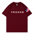 Dark red cotton T-shirt with white FREEDOM print and US flag detail on the sleeve - S / Burgundy