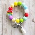 Rainbow silicone bead wristlet keychain with Love is Love heart and white tassel fringe - 5 (Love is Love Multicolor)