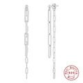 S925 sterling silver paperclip chain tassel earrings with asymmetric dangle design - Platinum-Style 6