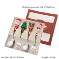 Christmas 4-piece stainless steel spoon and fork set with cartoon festive handles - Style A - 4Pcs - Red Box / Silver