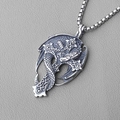 Vintage silver dragon and Celtic knot pendant on a classic box chain necklace - Bat Wings Heart + Stainless Steel Chain