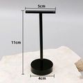 Black T-shaped acrylic earring display stand with 11cm height for jewelry presentation - Black Small Round Base