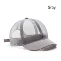 Grey breathable mesh baseball cap with short brim and adjustable back strap - Gray