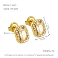Orecchini rettangolari in acciaio inossidabile dorato 18K con zirconi a doppio strato - Orecchini a Bottone Quadrati (Zircone Bianco) / Placcato Oro 18K
