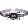 Gothic Halloween Kropfband mit schwarzem Netzband und Plüschspinne mit goldener Schleife - 4# Spinnennetz-Netz-Choker
