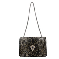 Fashionable snake print crossbody bag with gold chain and jeweled triangle buckle - Black