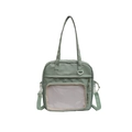 Japanese style bean green nylon tote bag with transparent mesh pocket for daily use - Green