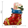 Kerstsok broche met rood email, strassteentjes en zuurstok details, maat 3cm bij 2.5cm - Blauwe kerstsok met stok