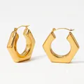Minimalist gold-plated stainless steel hexagonal chunky hoop earrings with snap closure - Gold (KDE2238)