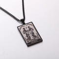 Men's vintage black Gemini tarot square pendant necklace in brushed stainless steel - Gemini / Black