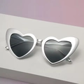 Fashion heart shaped sunglasses with silver metal frame and dark grey lenses - Silver Frame Grey Lens
