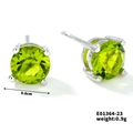 Detail of 6mm olive green zircon stud earrings with classic silver four-claw setting - Olive Green/Silver