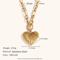 18K gold plated stainless steel chunky chain necklace with heart pendant, 45cm length - Gold OT Clasp Heart Necklace