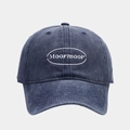Vintage navy blue washed cotton baseball cap with Moormoor embroidery and curved brim - Navy Blue