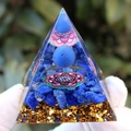 Lapis lazuli and gold foil resin pyramid with blue sphere and mandala patterns - Lapis Lazuli Lotus / Small