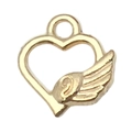 Golden heart-shaped pendant with a single wing wing and top ring for DIY jewelry making - 1pc Heart Wings 12x13mm (Style 19980)