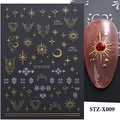 3D gold and white nail stickers STZ-X009 featuring celestial sun and star patterns - STZ-X009 Gold Celestial Star Moon
