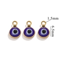 6mm 18K gold plated stainless steel blue evil eye charms with 1.5mm hanging loop - Single Hole / Gold-Dark Blue
