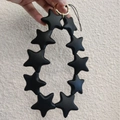 Cute black silicone star keychain with matte finish and gold metal ring for phone bag - Black (10 Stars)