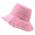 Pink frayed edge bucket hat in washed cotton canvas with fringe details on white background - 57-58cm / Rose Red