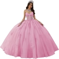 Elegante roze galajurk met bloemenapplicaties en sprankelende lagen van tule materiaal - Roze / 3XL