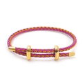 Braided rose red and gold wire bracelet with adjustable golden metal slider clasp - Purple Red and Gold Braided
