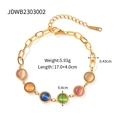 Gold-plated stainless steel Cuban link bracelet with colorful round cat eye stones - Multi-color Cat Eye Stones