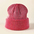 Winter striped knit beanie hat in red and white vertical stripes for outdoor warmth - Red White