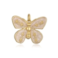 Detailed close-up of a golden butterfly pendant with pink enamel and delicate floral patterns - Creamy White Butterfly Pendant