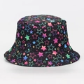 Black bucket hat with colorful star prints featuring solid and outlined patterns - M (56-58cm) / Colorful Pentagram Print (#19)