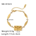 Detail view of 18k gold plated envelope charm bracelet with zircon and size specs - Golden Envelope Zircon Style (NB-B1023) / 18K Gold