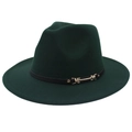 Détail du chapeau en laine vert foncé avec bandeau en cuir noir et boucle dorée - M(56-58cm) / Vert Foncé (Double Bande)