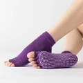 Purple yoga socks with open toes and non-slip silicone grips for pilates fitness - One Size / Open Toe-Solid Dark Purple