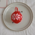 Red knitted Christmas ball ornament with white snowflake pattern and hanging loop - 7cm Knitted Ball 01 (1 Pc)