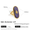 Detailed view of vintage gold stainless steel ring with oval lapis lazuli stone inlay - Diamond Motif Lapis Style (NB-R24242-VT)