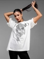 Oversize λευκό μπλουζάκι από 100% βαμβάκι με τύπωμα λεοπάρδαλης και streetwear σχέδιο - S / Λευκό