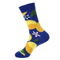 Chaussettes mi-hautes bleu marine avec motifs de citron vert, citron et petites fleurs - Taille unique / Style Citron Bleu Foncé (1059)