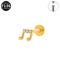 Piercing labret note de musique en titane F136 doré avec zircon et filetage interne - Note de Musique Dorée