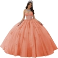 Elegante koraalroze avondjurk met off-shoulder top en gelaagde rok van tule - Oranje / 3XL