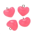 Close-up of four pink 3D heart pendants with silver metal rings on a white background - Acrylic Rose Red (10pcs/pack)