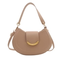Retro khaki half-moon saddle bag for women in premium PU leather with golden buckle - Dark Khaki