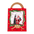 Lanterna natalizia a forma di borsa rossa con Babbo Natale e neve glitterata cadente - Borsa regalo piccola / Rosso - Babbo Natale e Albero