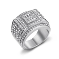 Anillo cuadrado hip hop para hombre en acero plateado con pavé completo de circón - US 7 / Plateado