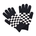 Touchscreen knitted gloves with black and white checkerboard pattern for winter warmth - Black