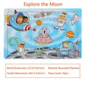 Moon exploration theme 30-piece wooden jigsaw puzzle with colorful space illustrations - Moon Exploration